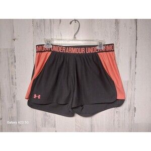 Under Armour Shorts Womens Large Black Orange Athletic Heatgear Gym Loose Fit